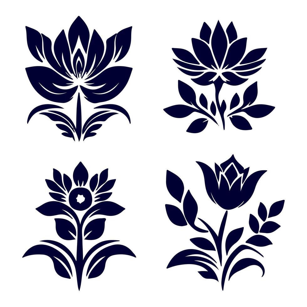 Outline flower set for artistic designs. vector