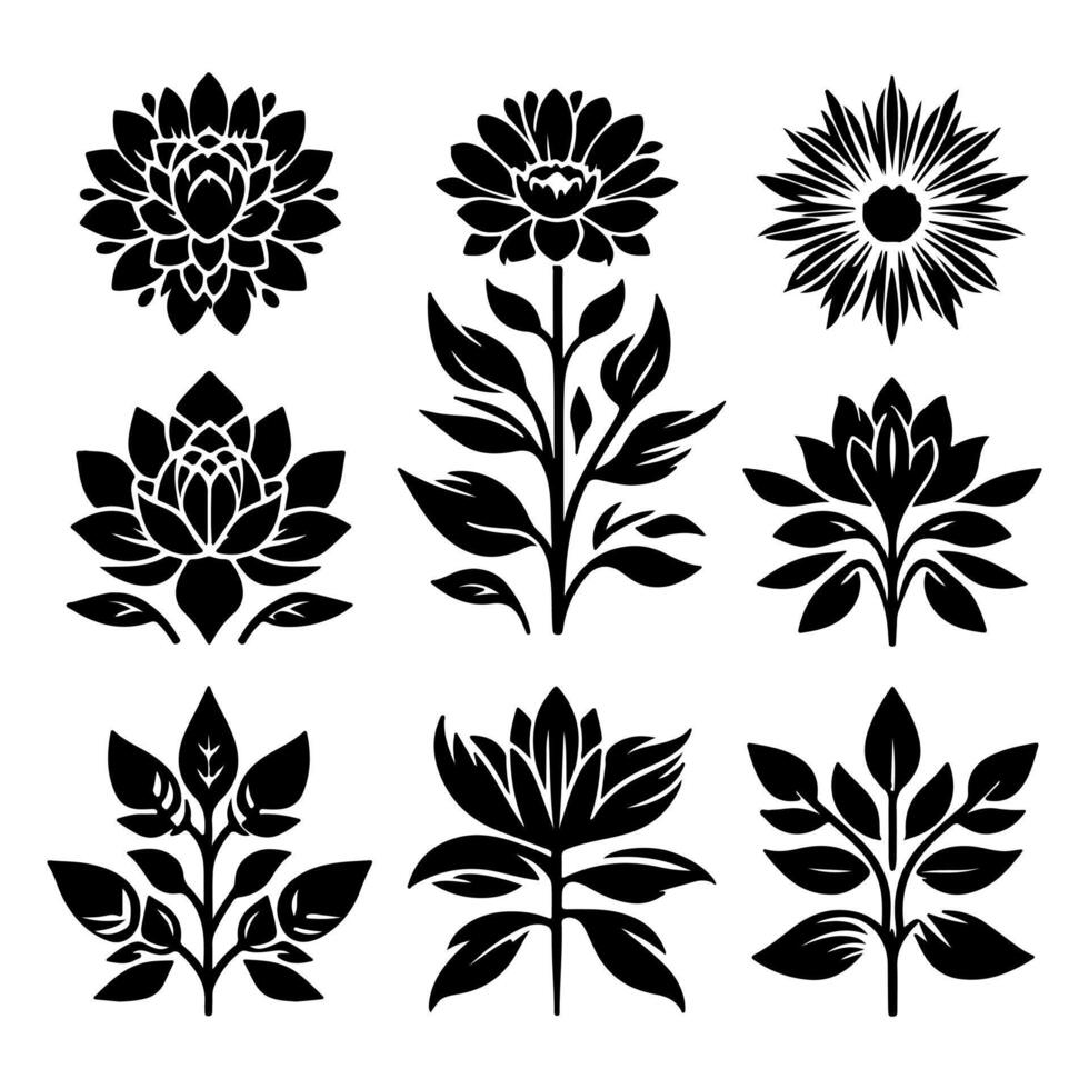 Outline flower set for artistic designs. vector