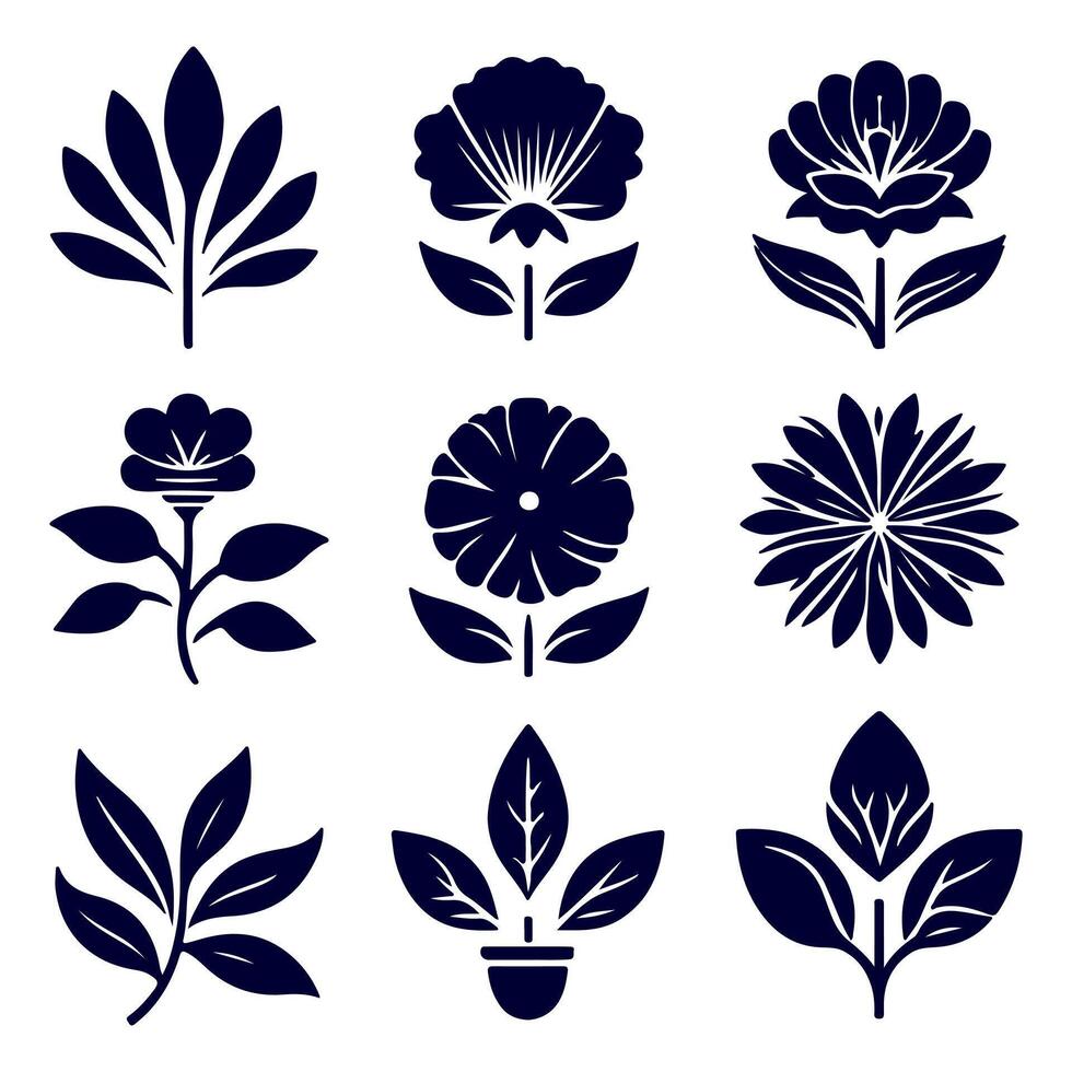 Outline flower set for artistic designs. vector