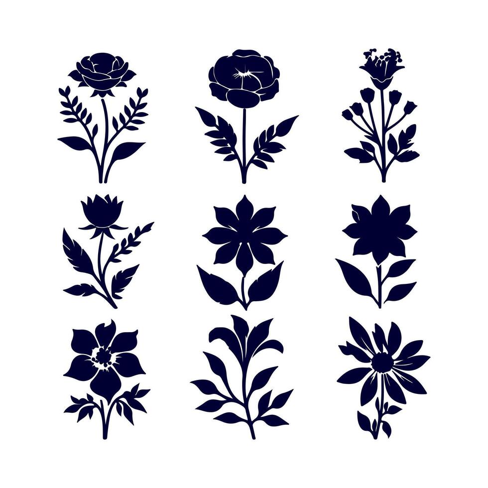Outline flower set for artistic designs. vector