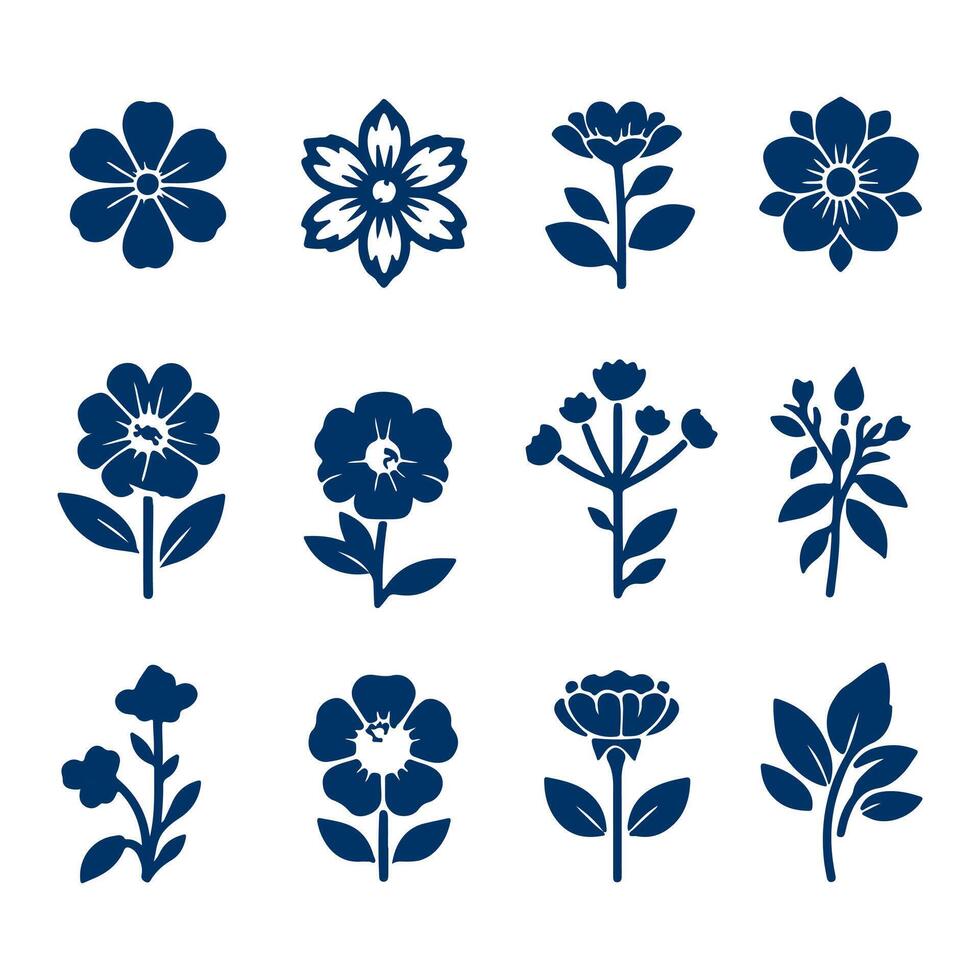 Outline flower set for artistic designs. vector