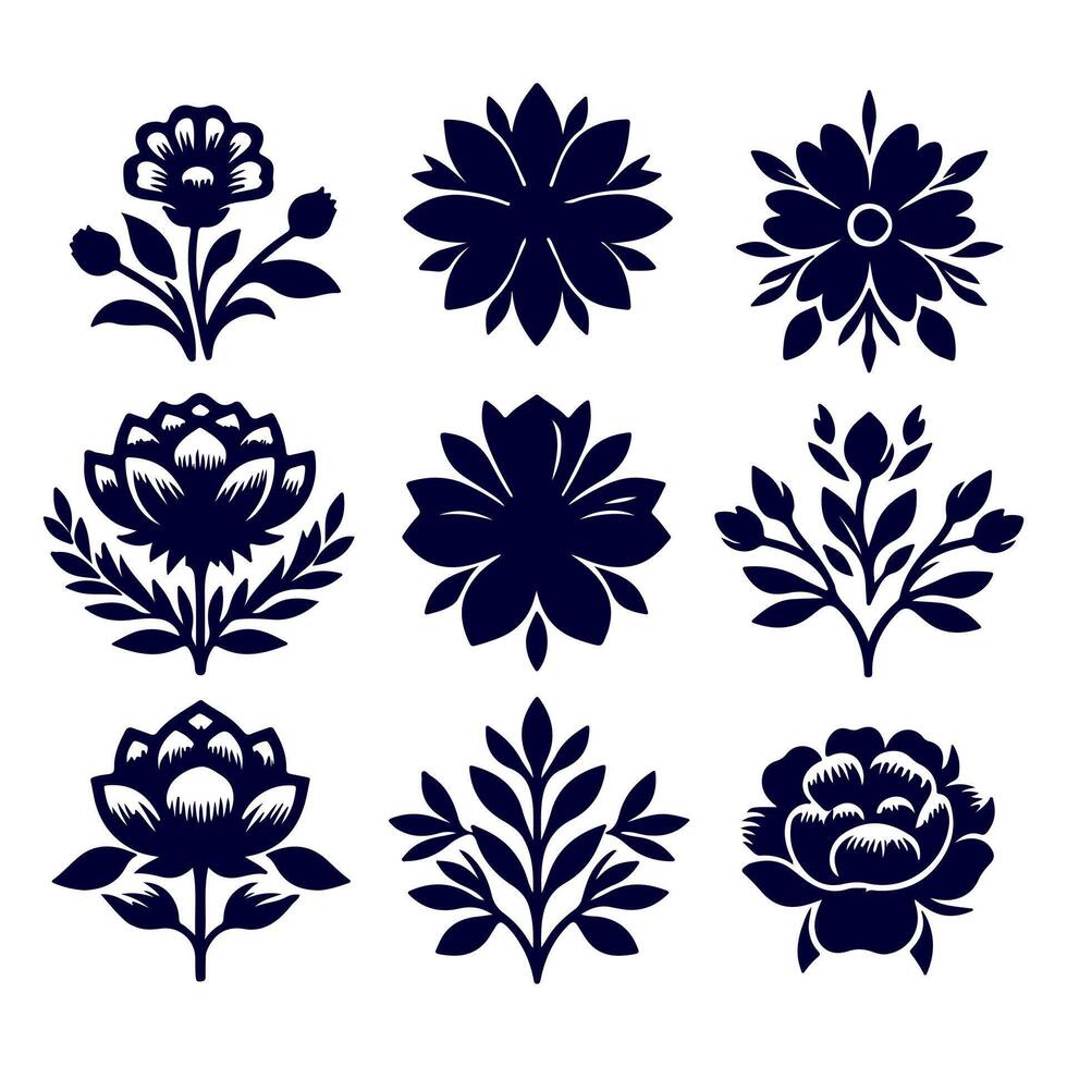 Outline flower set for artistic designs. vector