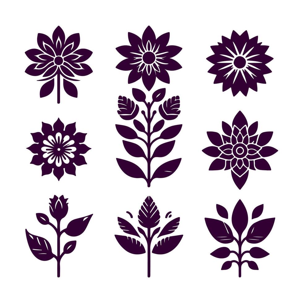 Outline flower set for artistic designs. vector