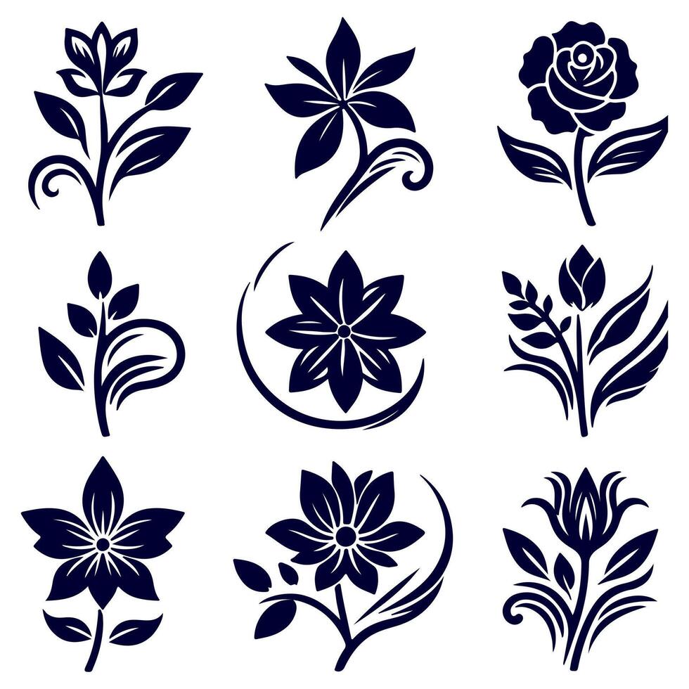 Outline flower set for artistic designs. vector