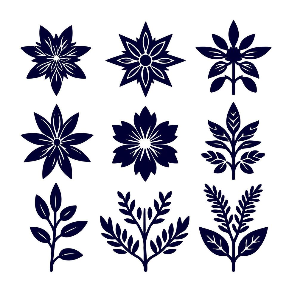 Outline flower set for artistic designs. vector