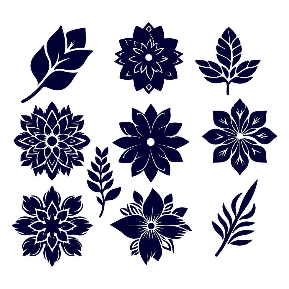 Outline flower set for artistic designs. vector