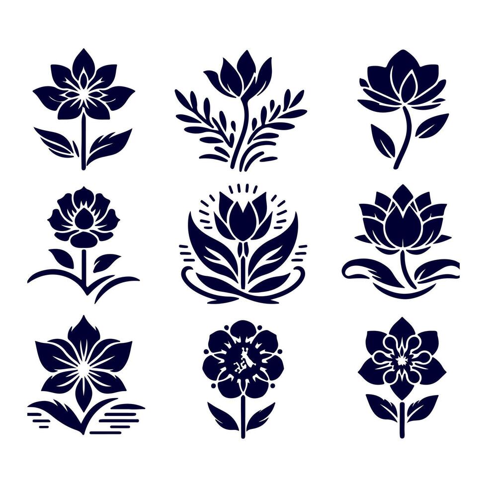 Outline flower set for artistic designs. vector