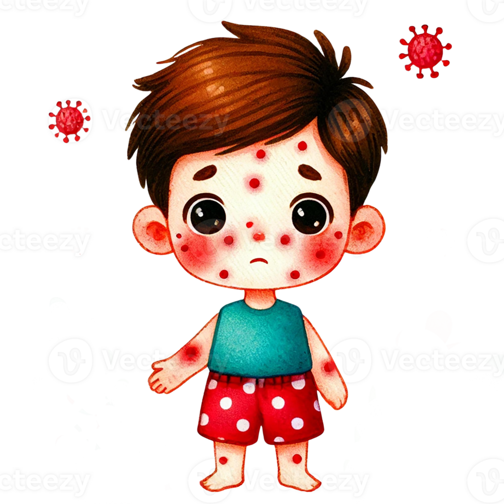Watercolor illustration of Child with red spots on the skin png