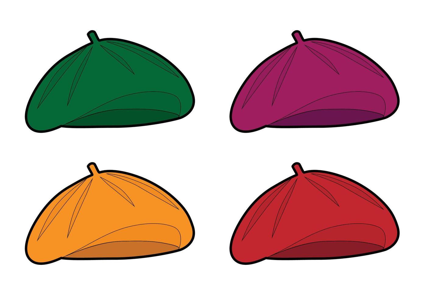 Set of colored berets, illustration vector