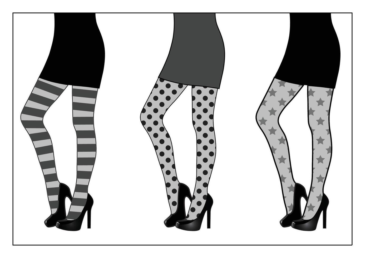 Set of beautiful female legs in printed tights vector