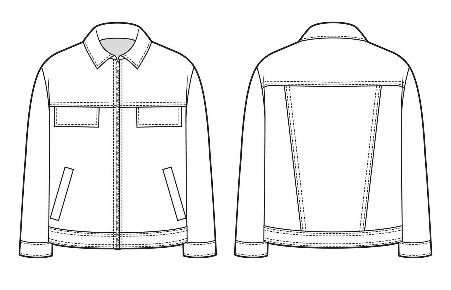 Mans jacket with zip down the front. vector