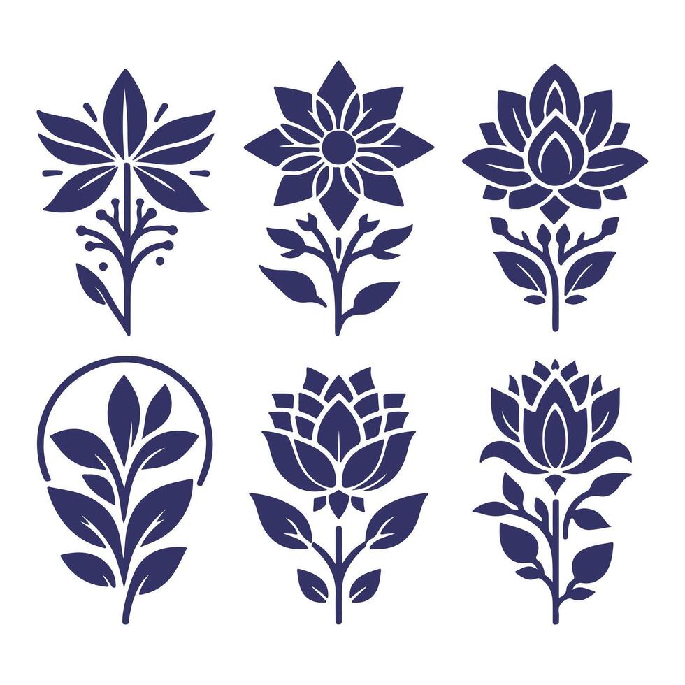 Outline flower set for artistic designs. vector