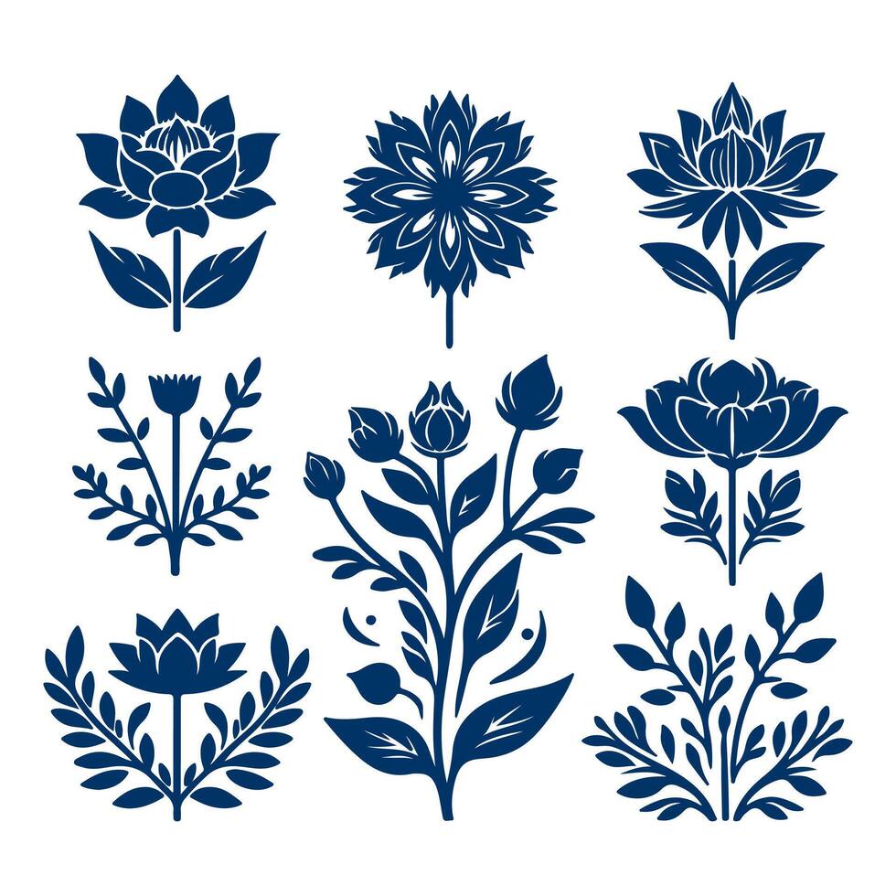 Outline flower set for artistic designs. vector