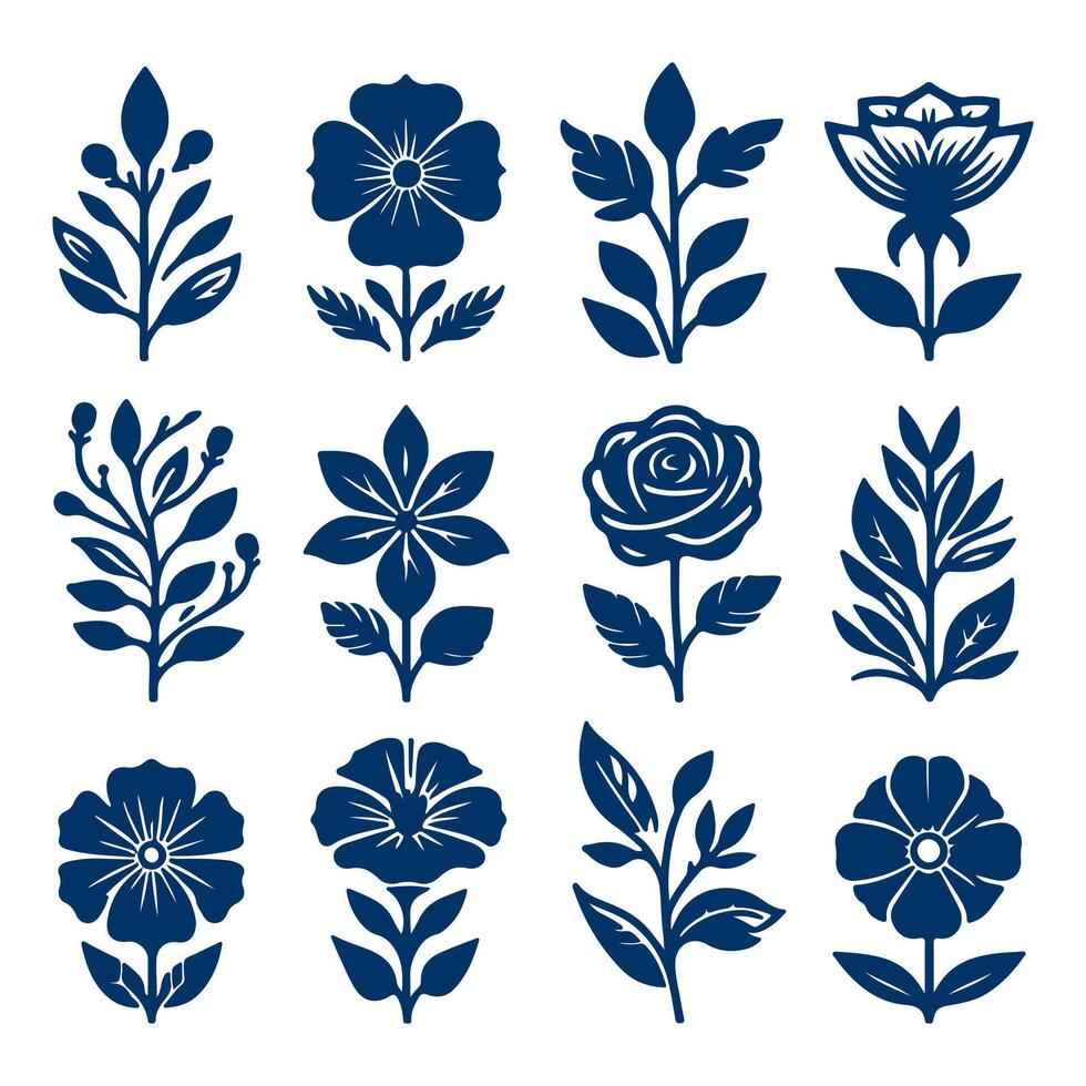 Outline flower set for artistic designs. vector