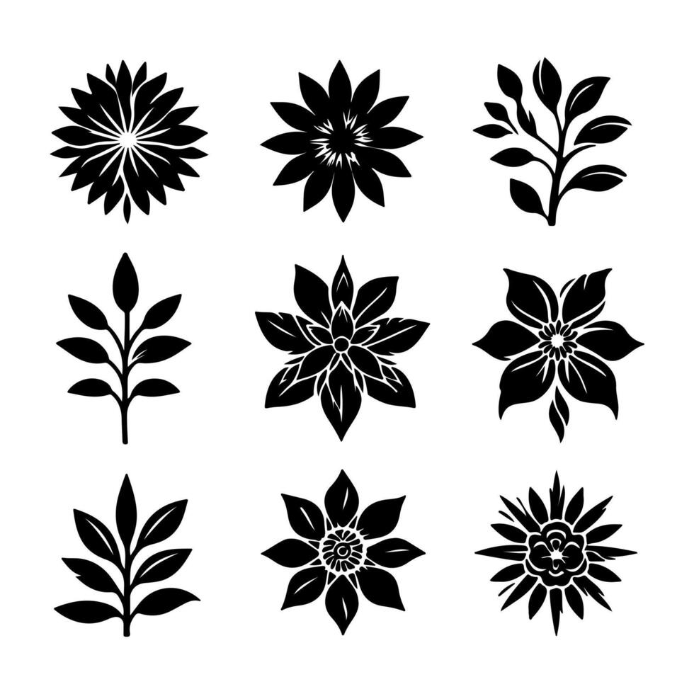 Outline flower set for artistic designs. vector
