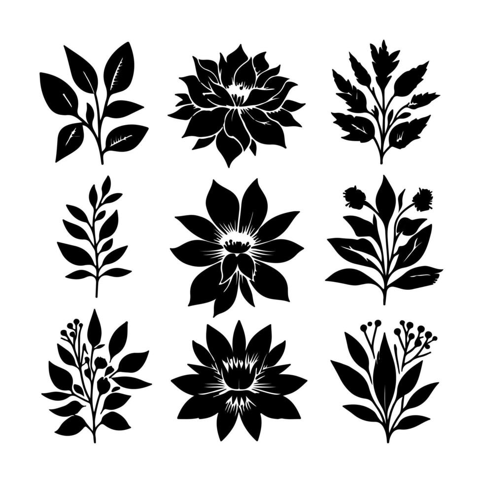 Outline flower set for artistic designs. vector