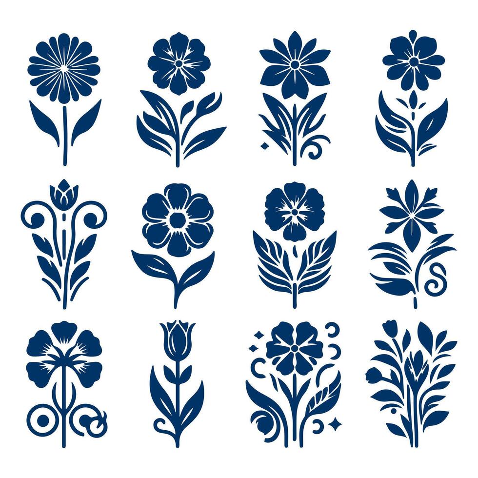 Outline flower set for artistic designs. vector