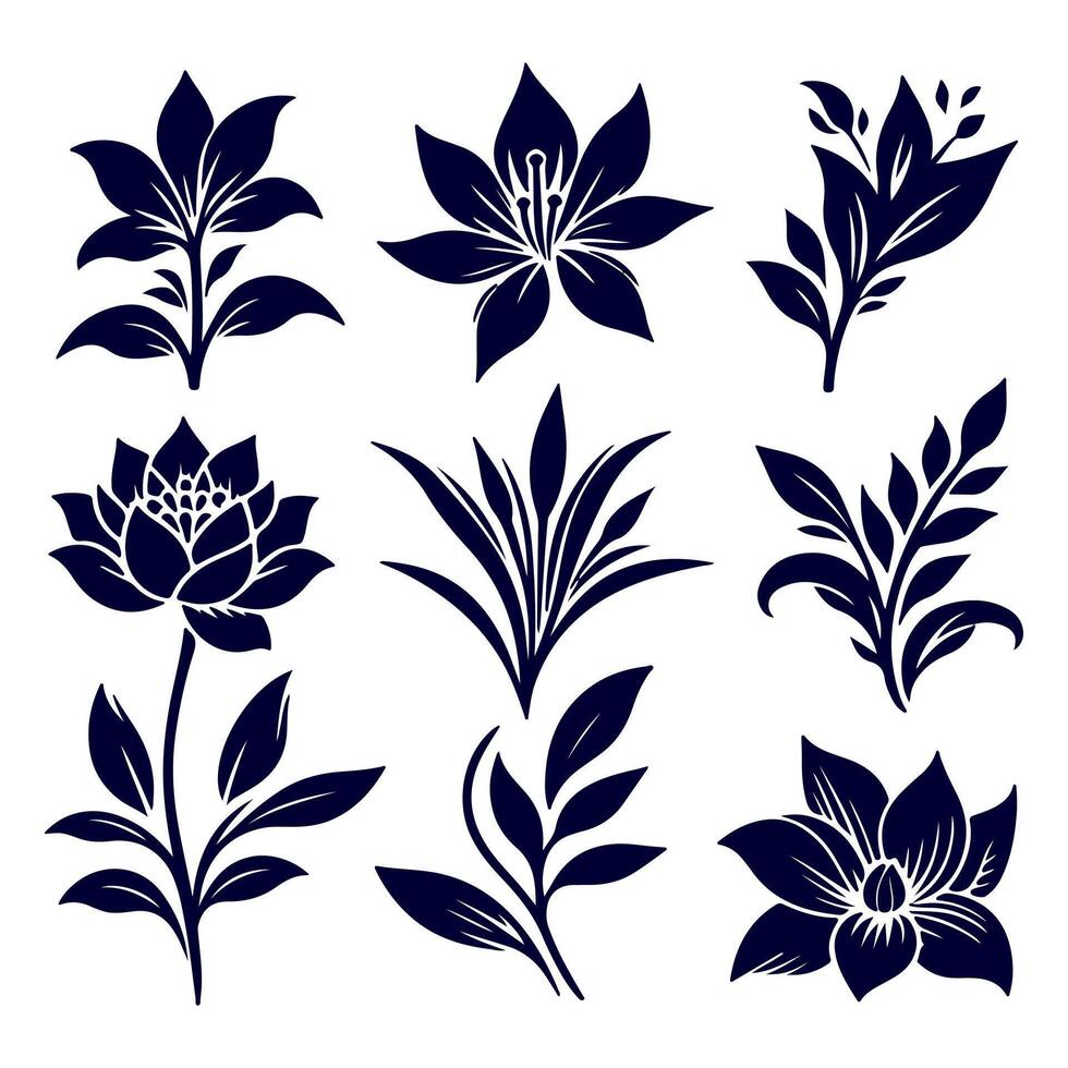 Outline flower set for artistic designs. vector