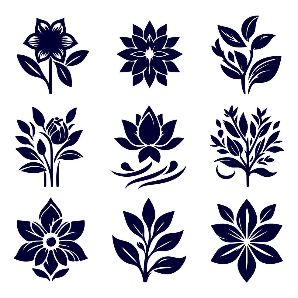 Outline flower set for artistic designs. vector