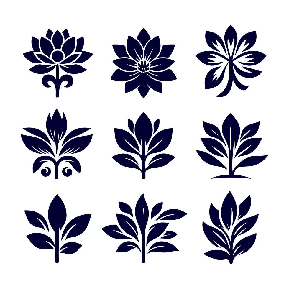 Outline flower set for artistic designs. vector