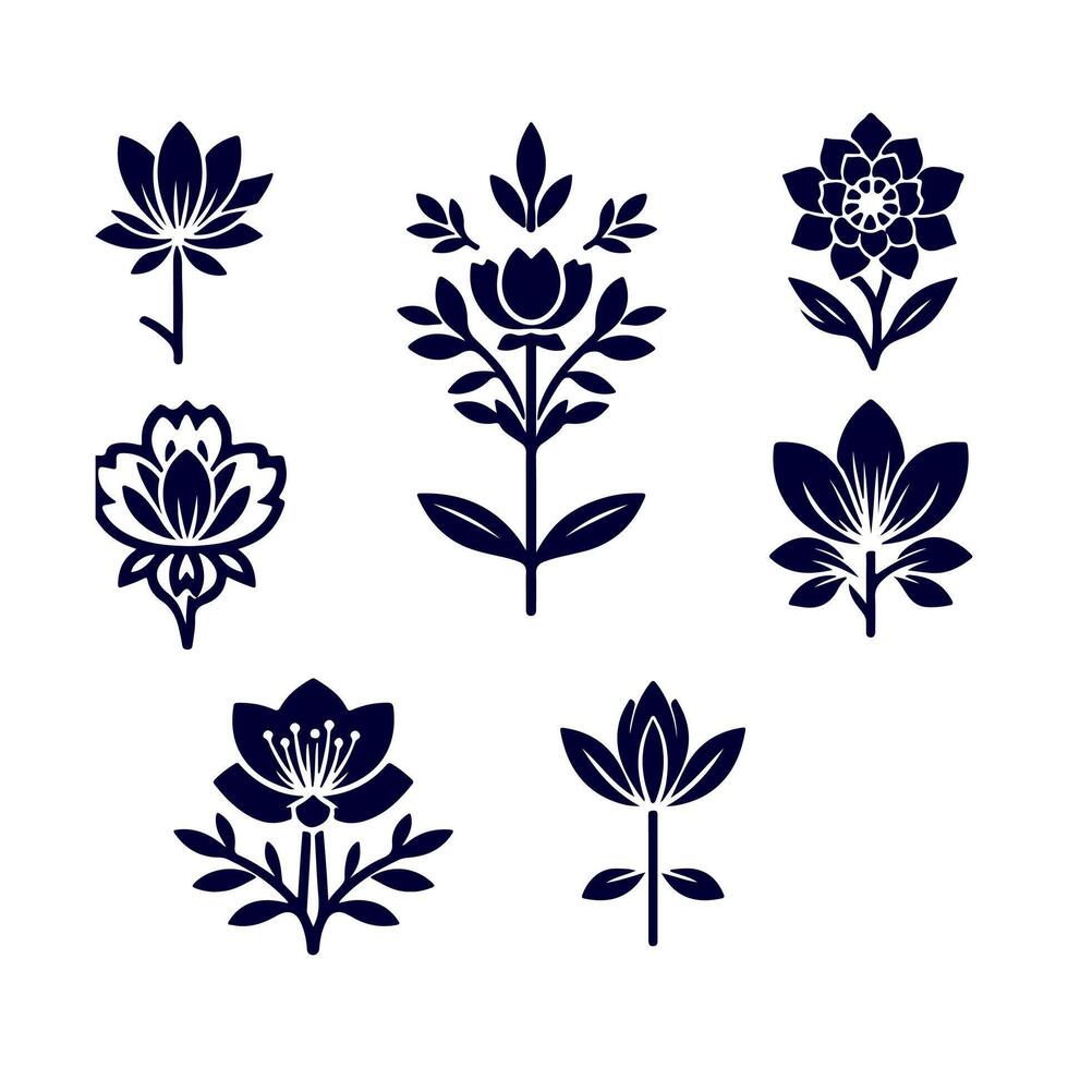 Outline flower set for artistic designs. vector