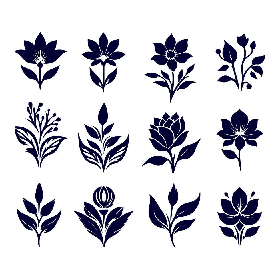 Outline flower set for artistic designs. vector