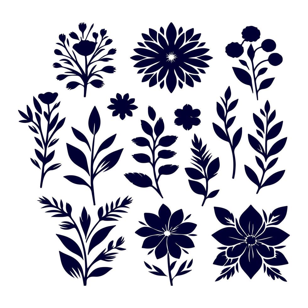 Outline flower set for artistic designs. vector