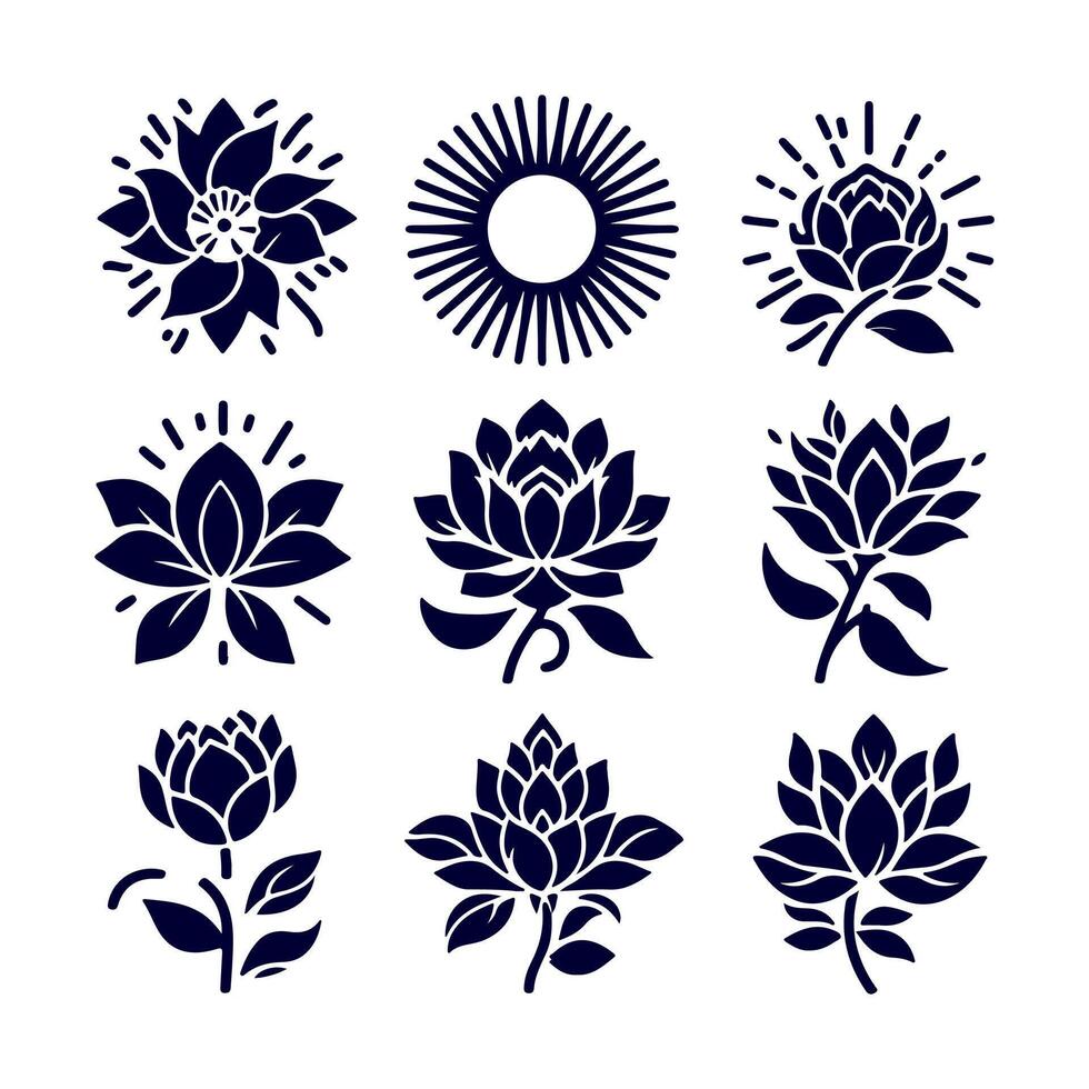 Outline flower set for artistic designs. vector
