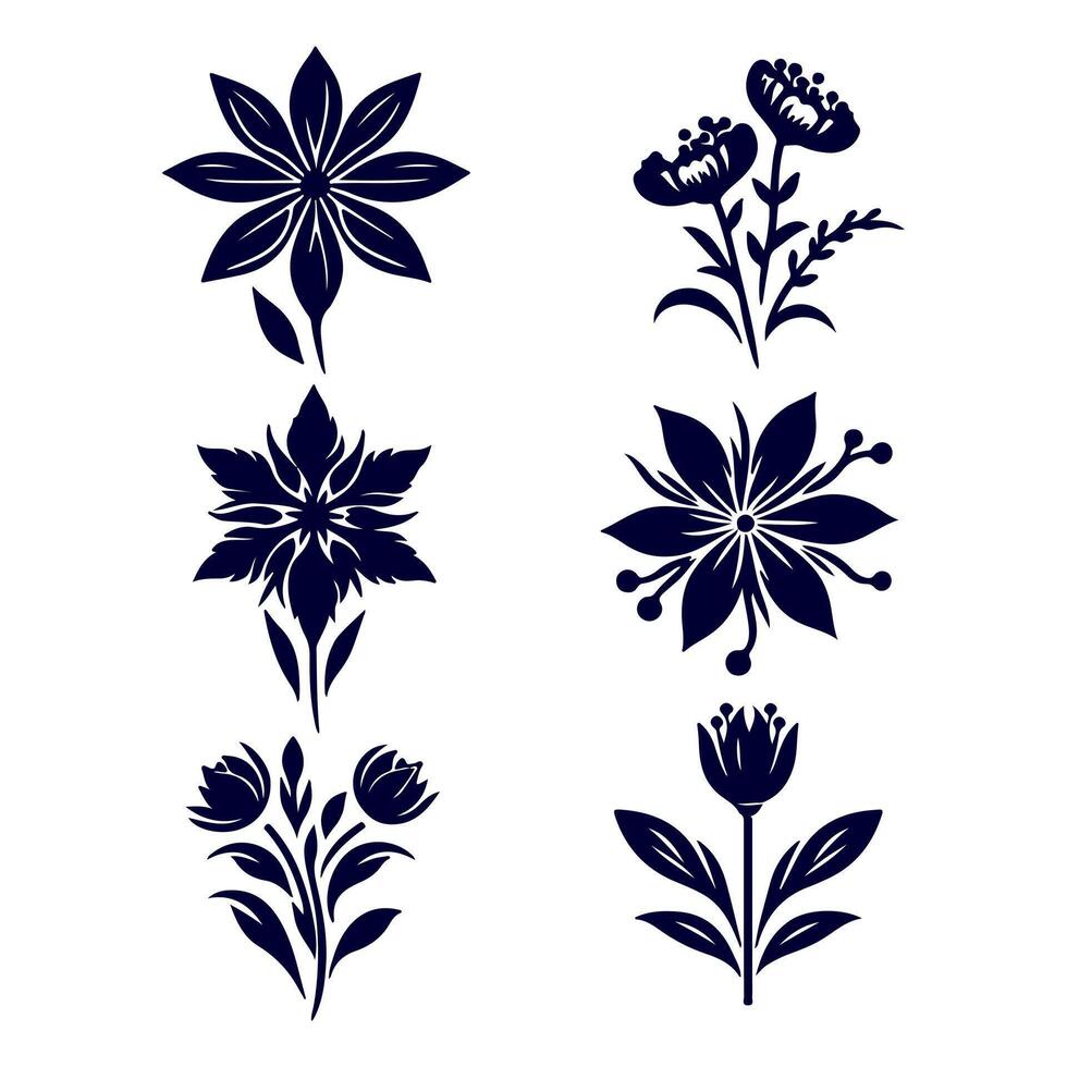 Outline flower set for artistic designs. vector