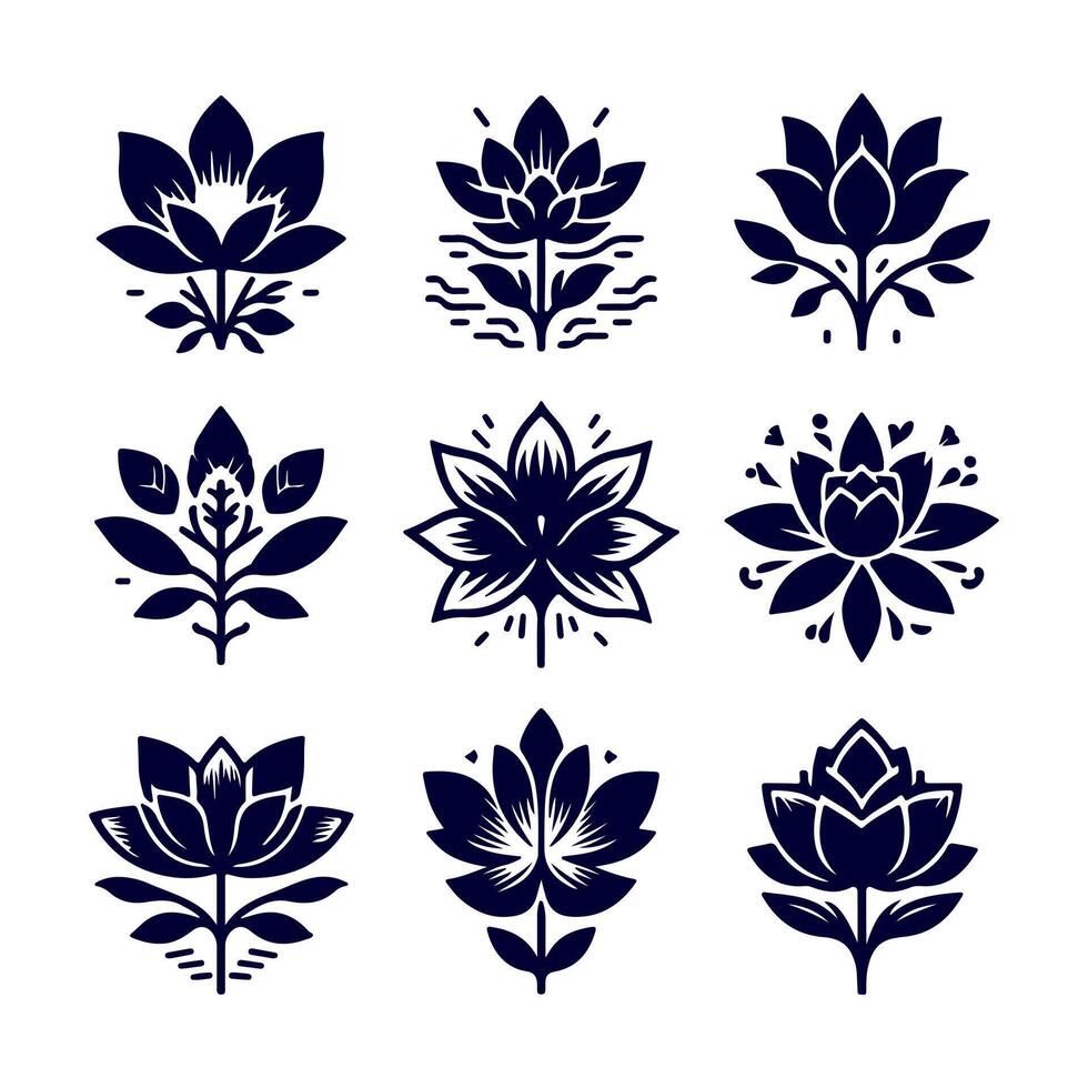 Outline flower set for artistic designs. vector