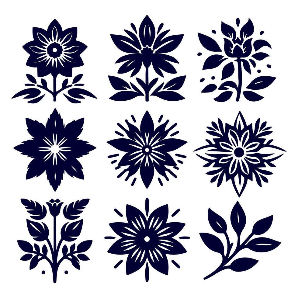 Outline flower set for artistic designs. vector