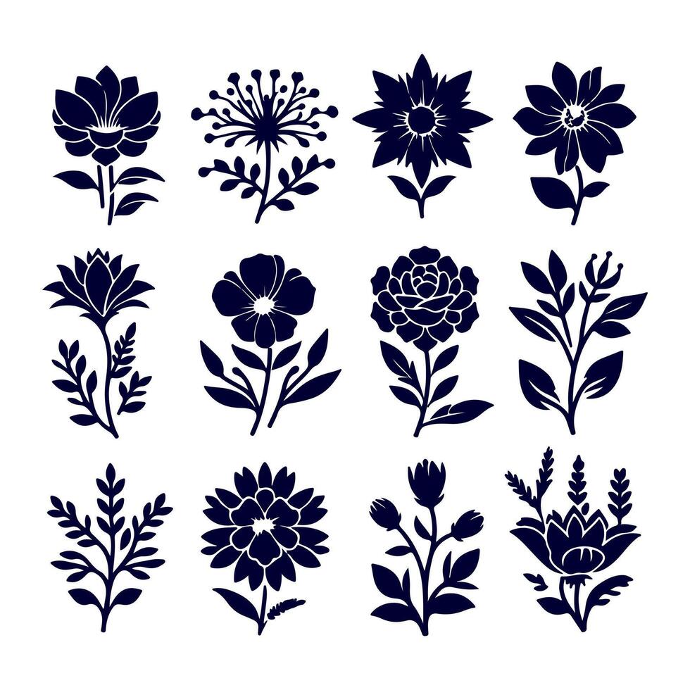 Outline flower set for artistic designs. vector