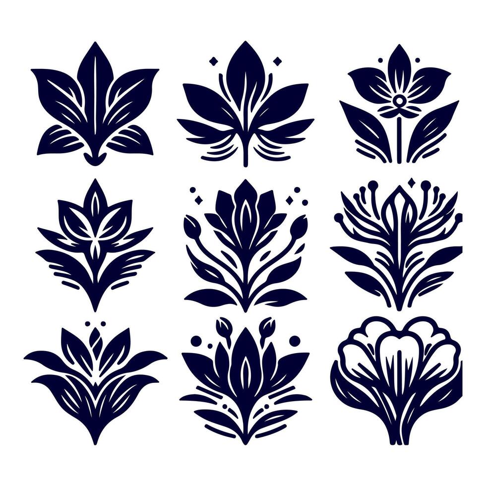 Outline flower set for artistic designs. vector