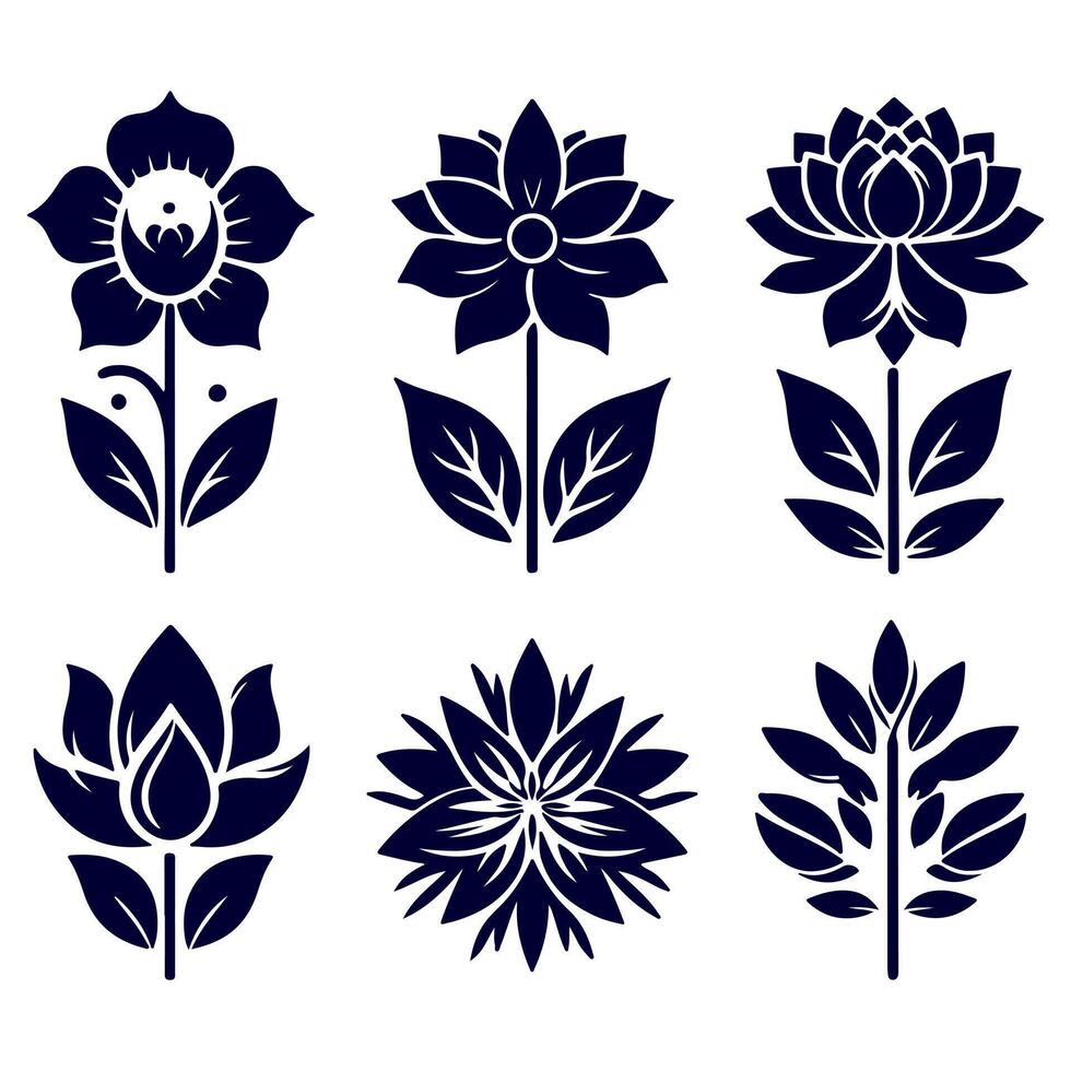 Outline flower set for artistic designs. vector