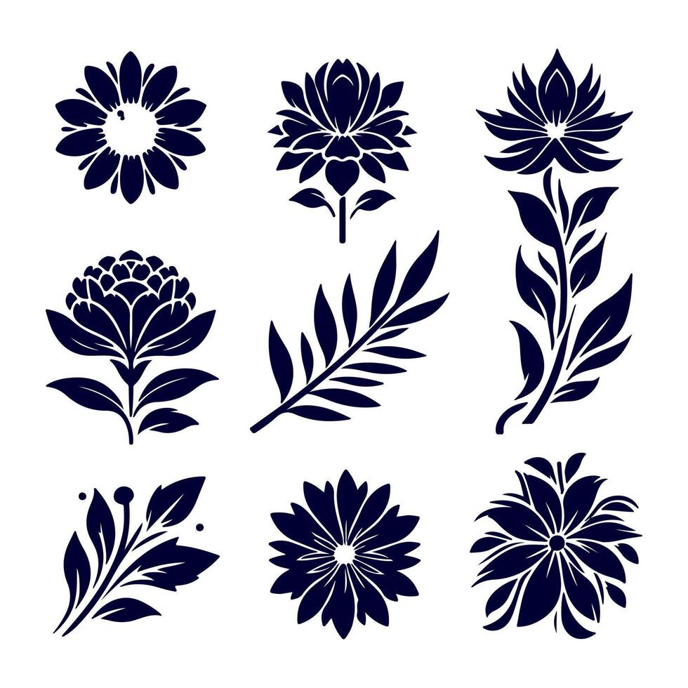 Outline flower set for artistic designs. vector