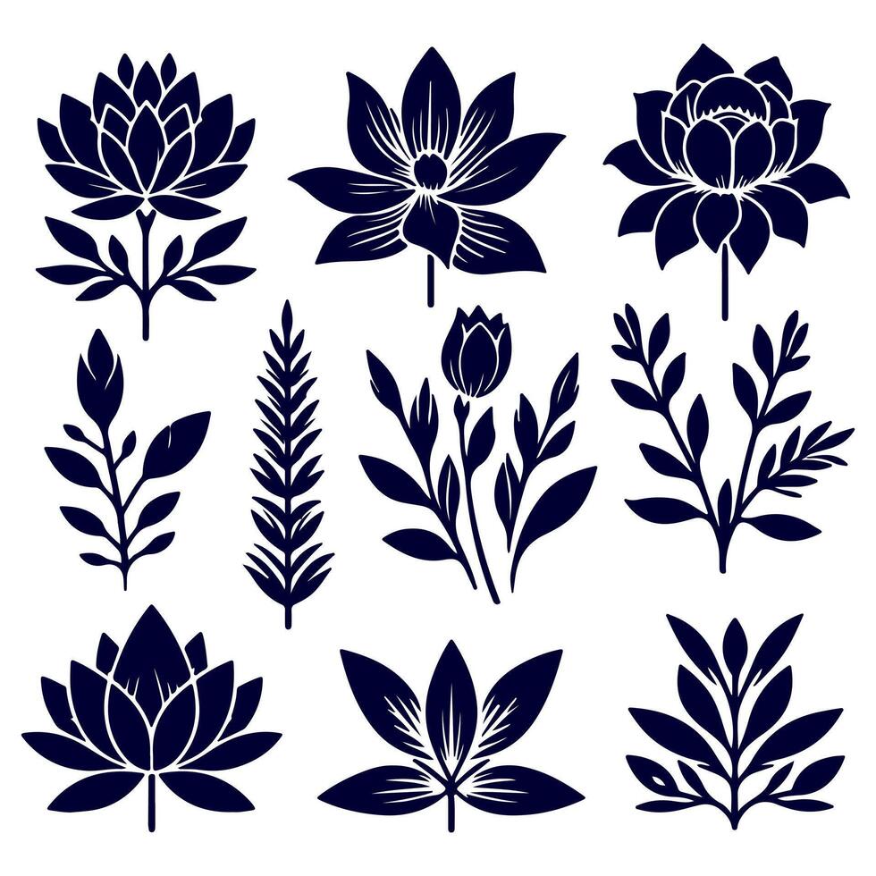 Outline flower set for artistic designs. vector