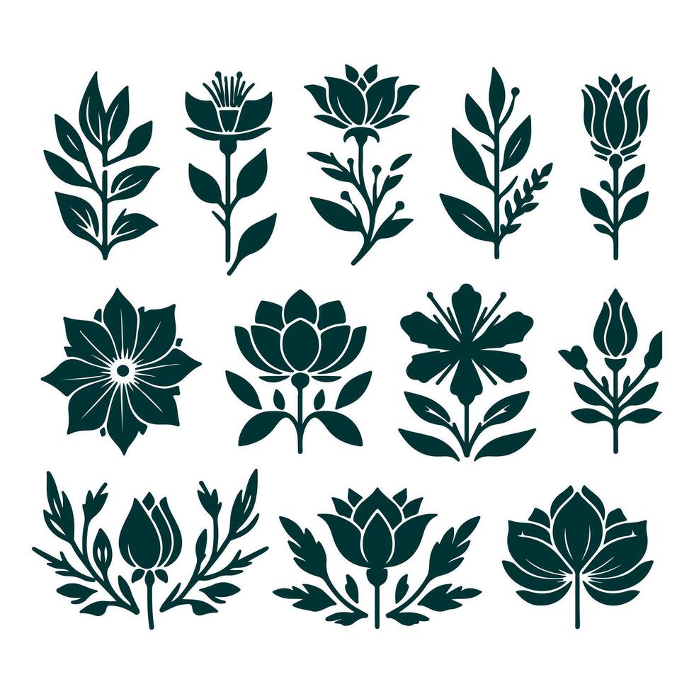 Outline flower set for artistic designs. vector