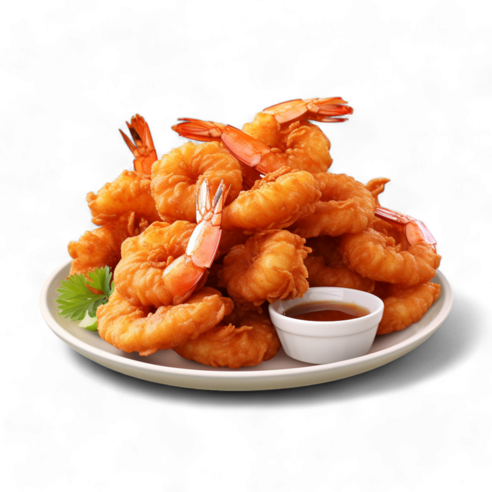 Generated Ai shrimp plate, seafood, seafood dish, shrimp recipe, crispy shrimp, png