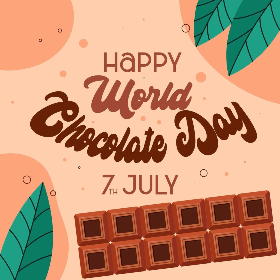 World Chocolate Day July 7 Poster chocolate bars, chocolate truffle, chocolate bombs, and sprinkles for a banner, poster, or postcard, background. vector