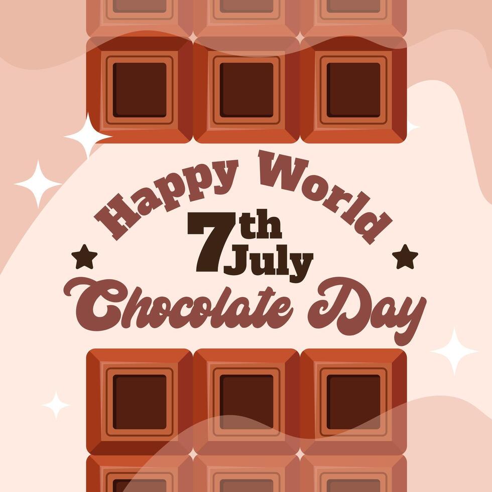 World Chocolate Day July 7 Poster chocolate bars, chocolate truffle, chocolate bombs, and sprinkles for a banner, poster, or postcard, background. vector