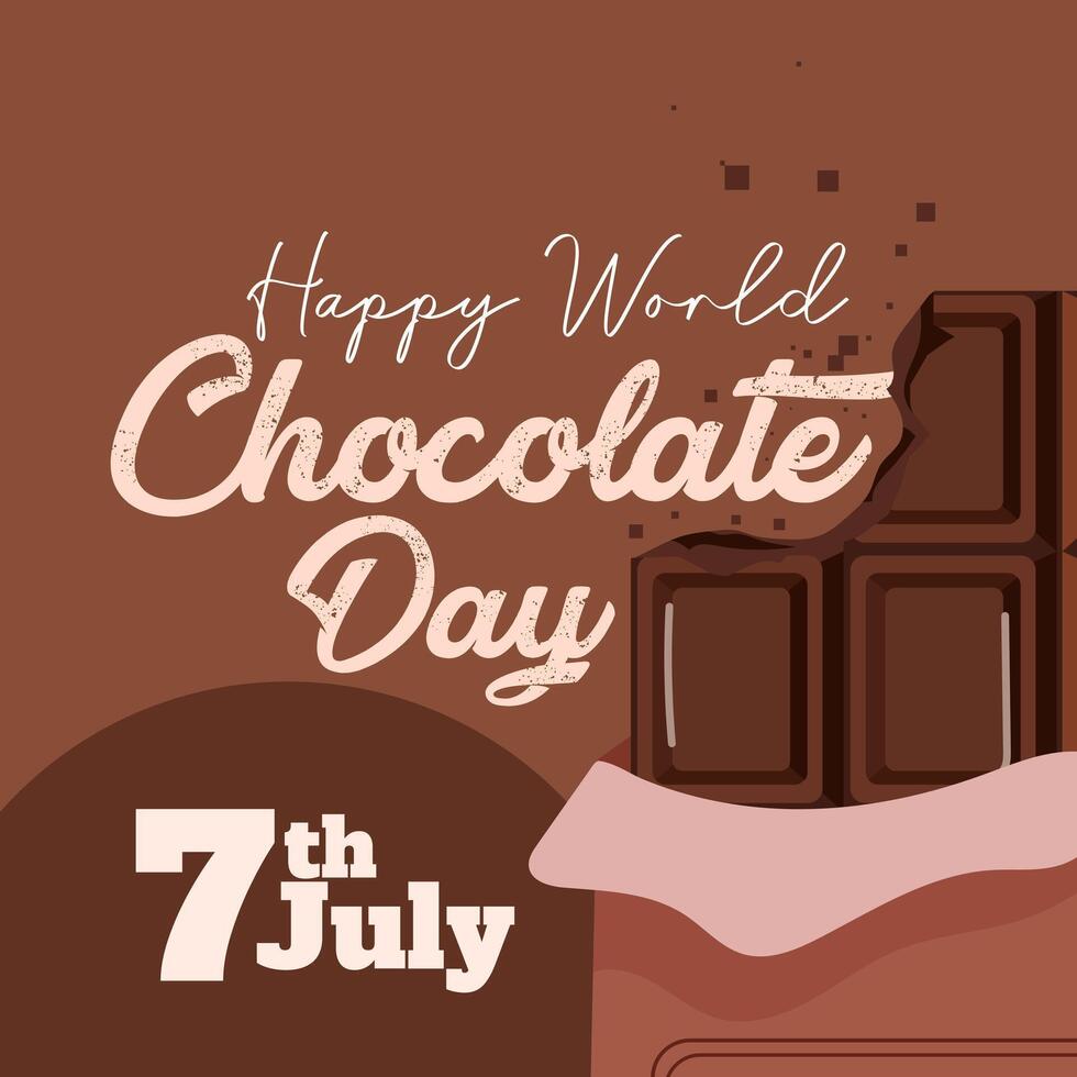World Chocolate Day July 7 Poster chocolate bars, chocolate truffle, chocolate bombs, and sprinkles for a banner, poster, or postcard, background. vector