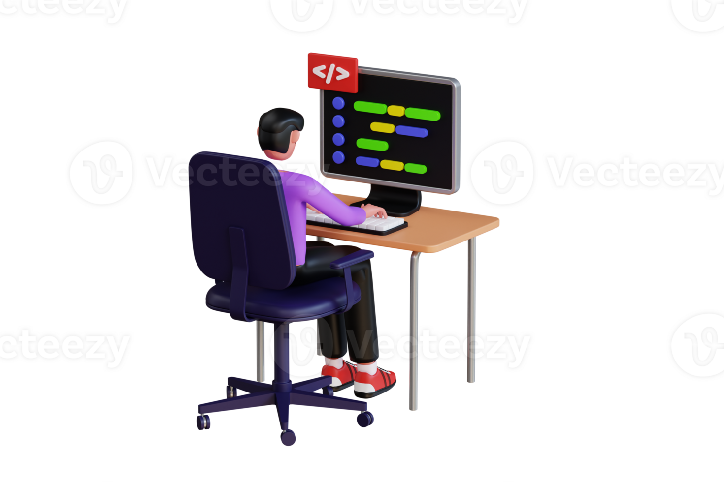 Man Doing Web Coding 3D Illustration. Man Developer Working on Project 3D Illustration png