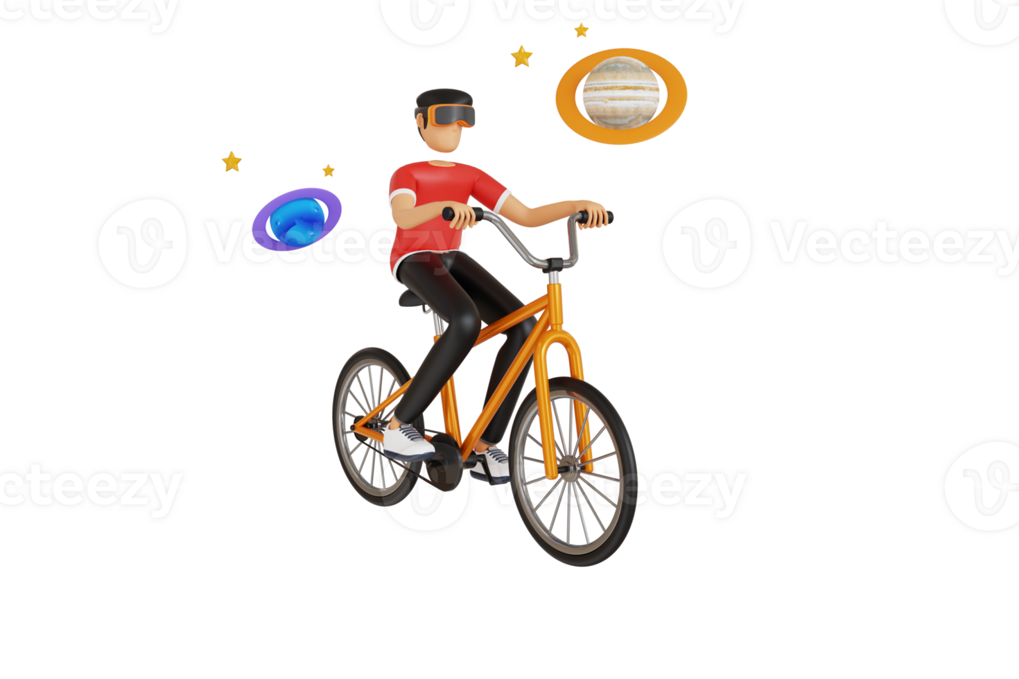 Man Doing VR Cycling 3D Illustration. Metaverse sport concept png
