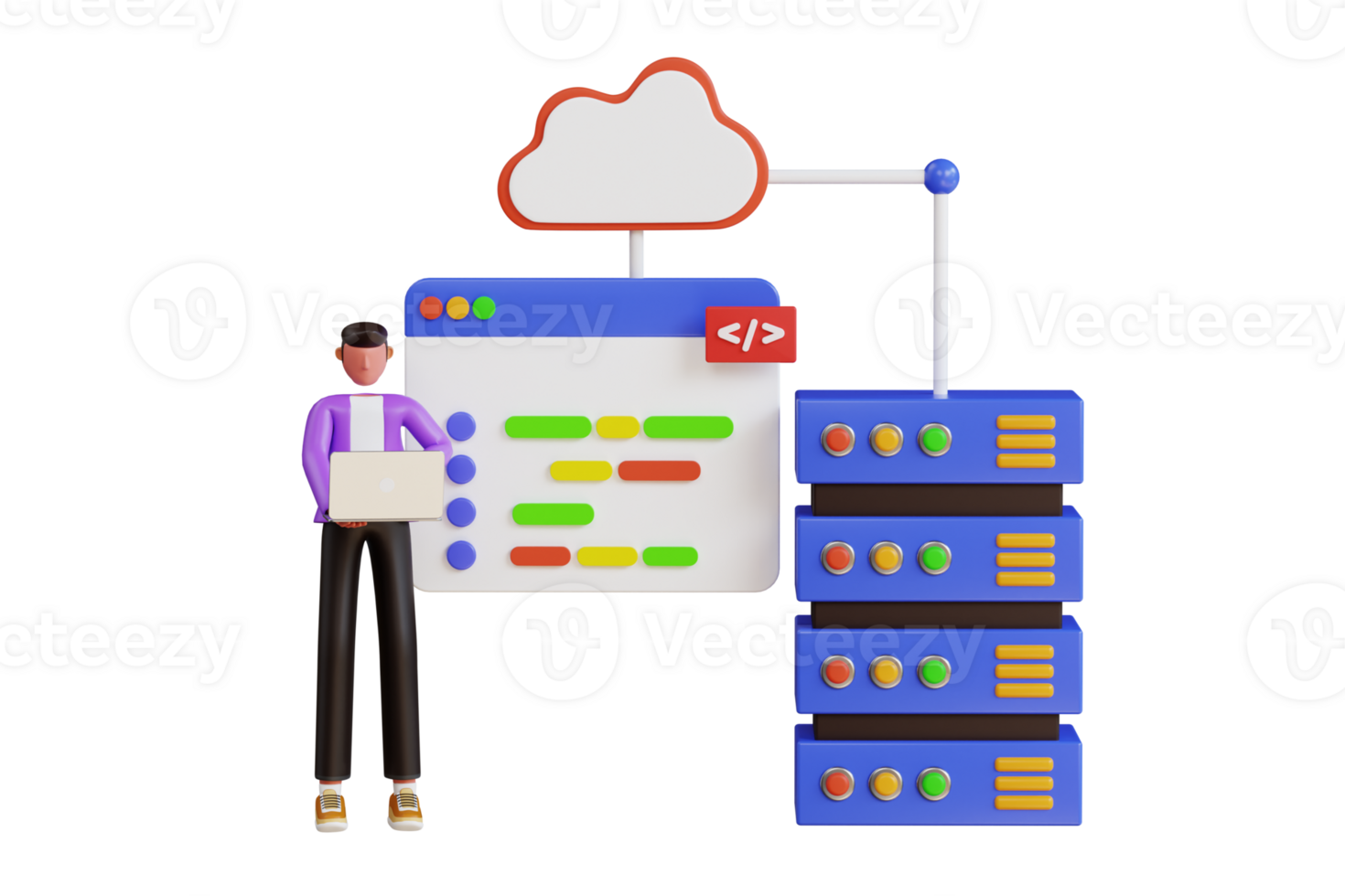 Server Management by Engineer 3D Illustration. Cloud Hosting by Engineer 3D Illustration png