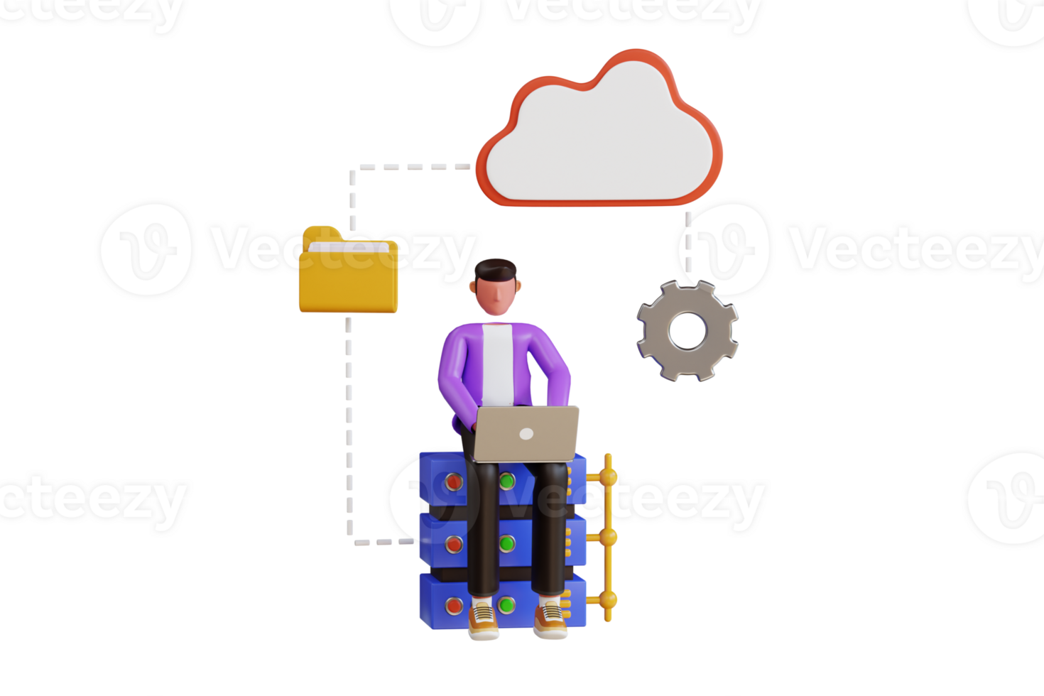 Moving Data to Cloud Storage 3D Illustration. Backup Server 3D Illustration png