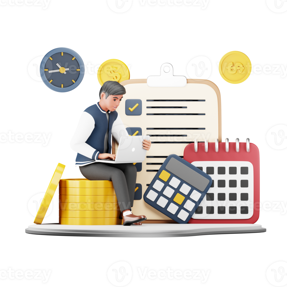 3D Businessman making Budget Planning. Character Illustration for Business and Finance Projects png