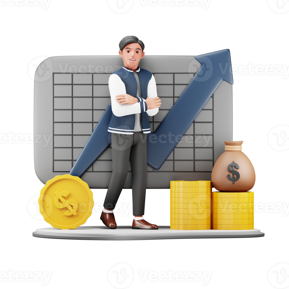 3D Businessman Focused on Financial Growth. Character Illustration for Business and Finance Projects png