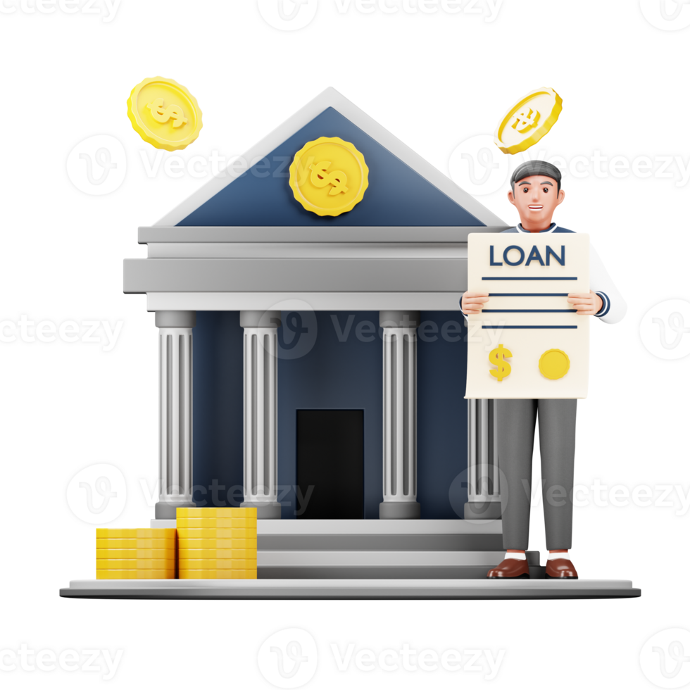 3D Character Illustration of Man Applying for a Loan. Modern Cartoon Design for Financial and Loan Application png