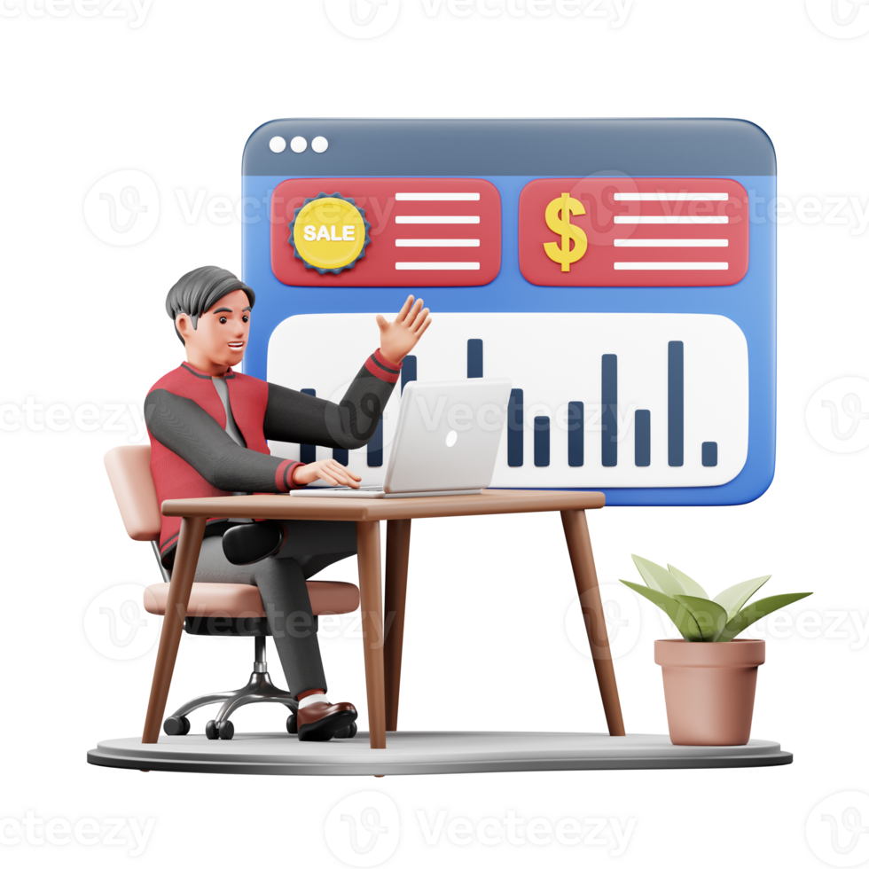 3D Character Illustration of Man Earning from Passive Income. Modern Cartoon Design for Financial and Income png