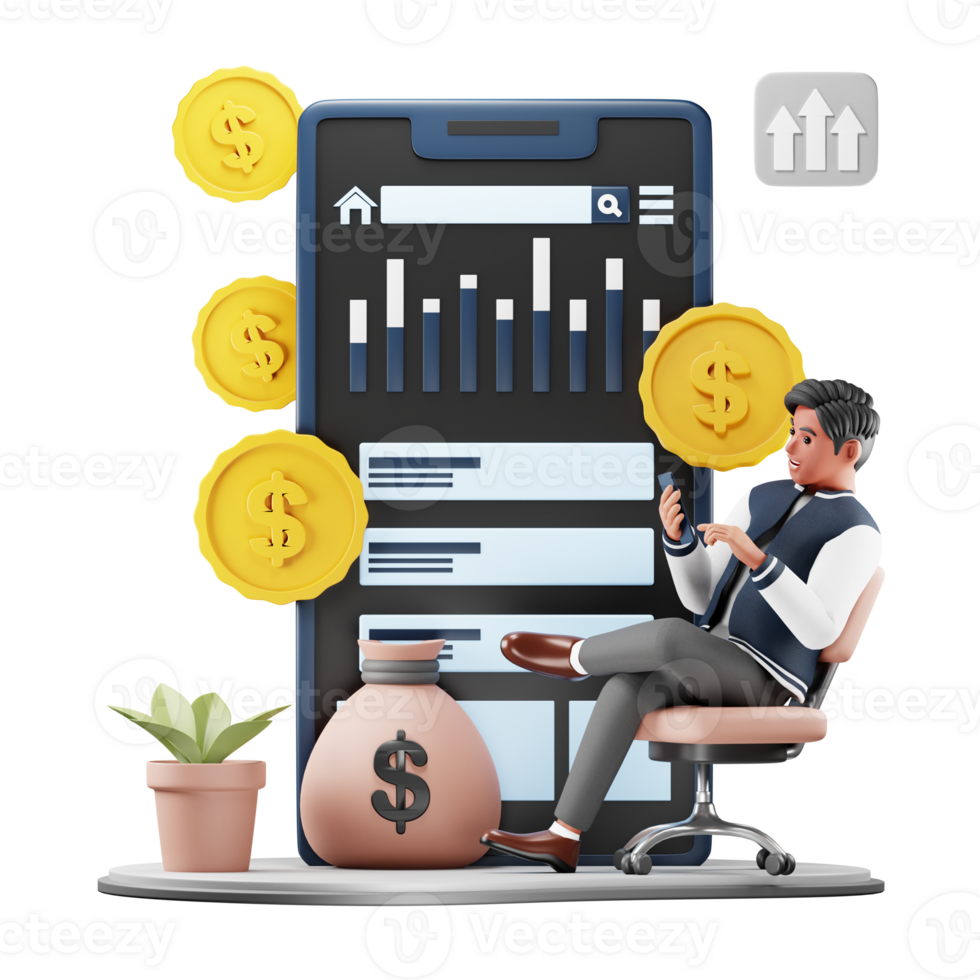 3D Businessman Enjoying Profits on Investment. Modern Cartoon Character Illustration for Business and Finance Projects png